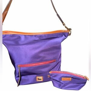 Dooney & Bourke Purple Shoulder Bag with Orange Trim